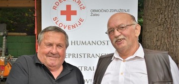 Jože Žnidaršič in Franc Jelen, v Letnem gledališču Limberk Griže, 16. 6. 2018, na Srečanju krvodajalcev ob 65-letnici organiziranega krvodajalstva v Sloveniji in prostovoljcev.