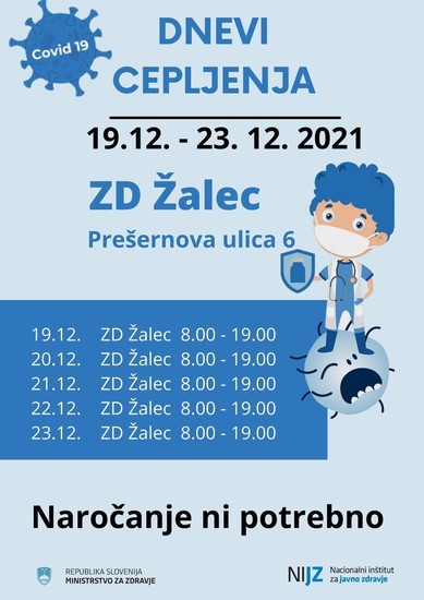 V žalskem zdravstvenem domu se lahko cepite, od 19. do 23. decembra, od 8. do 19.